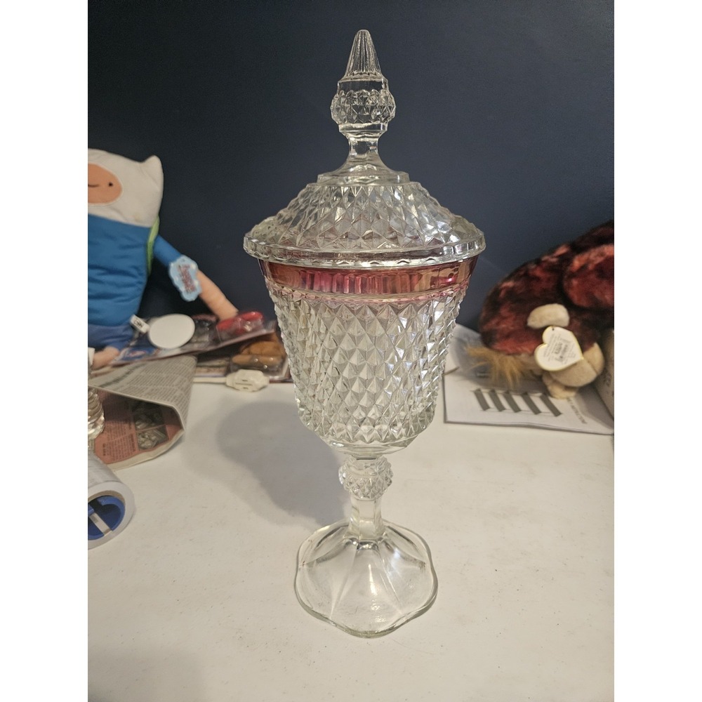 Indiana Glass Diamond Point Ruby Flash 15" Tall  Candy Dish/Urn with Lid